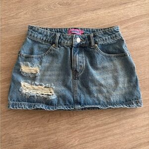 Edikted Denim Distressed Mini Skirt